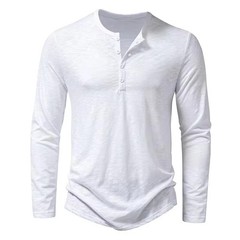 Men’s Shirt Cotton Henley Neck T-Shirts Long Sleeve Casual Button Plain 25% OFF