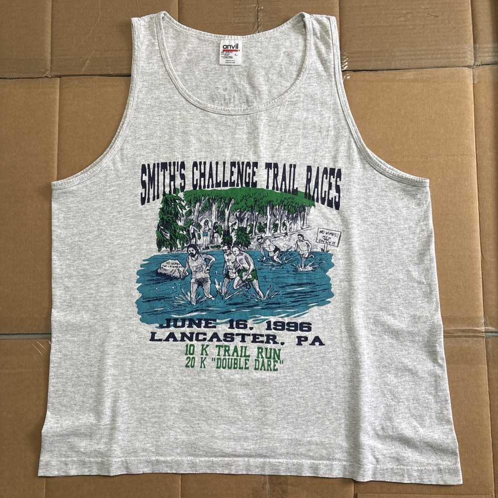 Vintage “NO WOMEN” Running Race T-shirt Tank Top Size L USA Lancaster Pa Nike