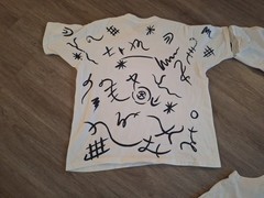 Vintage 90s Jacques Moret Abstract Art T-Shirt AOP Large Graphic Tee