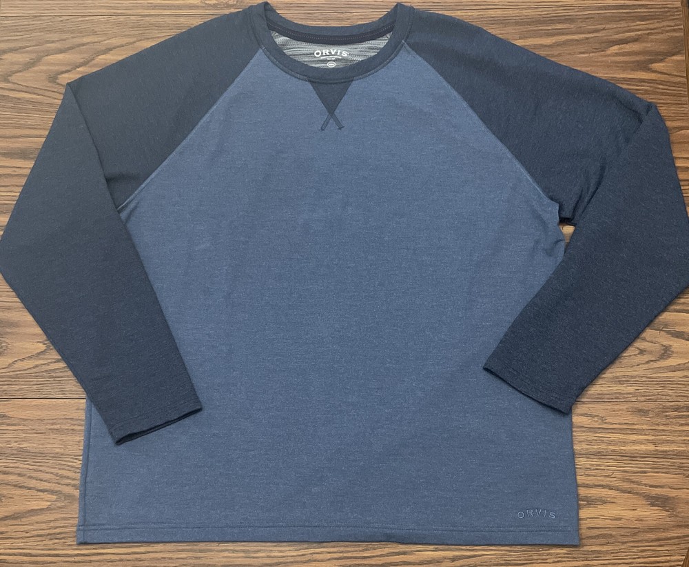 Orvis Classic Collection Crew Neck Long Sleeve Shirt Blue Outdoor Soft 2XL