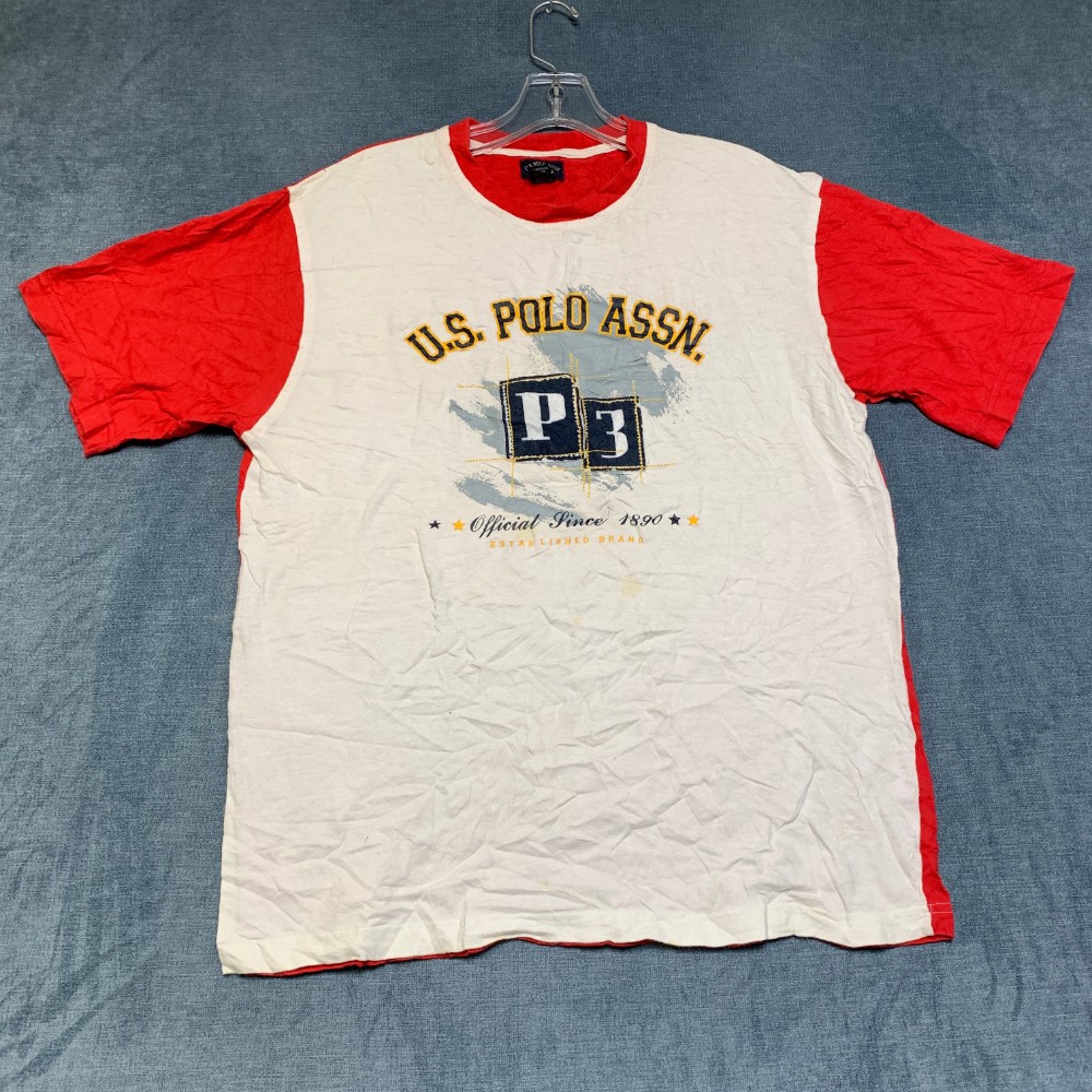 U.S. Polo Assn. T Shirt Mens Large White Red Cotton Crew Neck Graphic Print Tee
