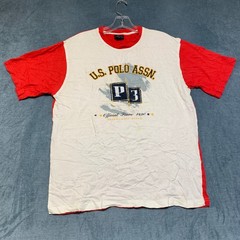 U.S. Polo Assn. T Shirt Mens Large White Red Cotton Crew Neck Graphic Print Tee