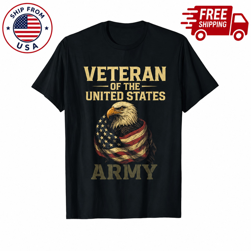 Proud US Army Veteran Shirt American Flag Eagle Patriotic Retired Soldier Tee