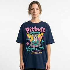 Pitbull Moms Yoga Club Geometric Retro Pink Lover T-Shirt Namaste Puppy Tee