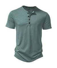 Henley Collar Summer Men Casual Solid Color Short Sleeve T Shirt for Men