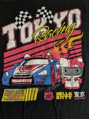 Men’s XL Hello Kitty Tokyo Racing Speed Kawaii Race Car SS Black T-Shirt