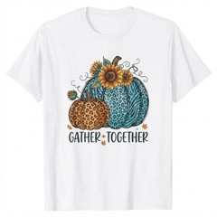 Gather Together Thanksgiving Fall Leopard Sunflowers Pumpkin T-shirt