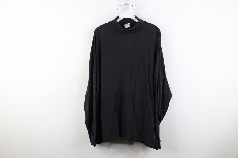 Vintage 90s Streetwear Mens XL Distressed Blank Turtleneck T-Shirt Black Cotton