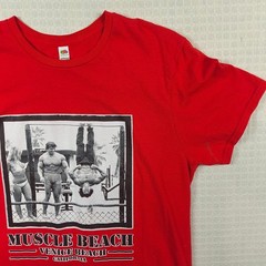 Muscle Beach Venice California Red Tee Graphic T-Shirt L Arnold Body Builder VTG