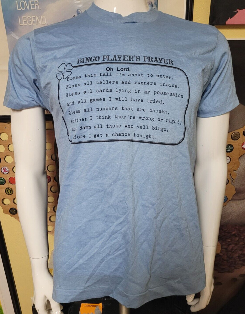 VTG 80s 90s Bingo Players Prayer T Shirt Large Bless My Cards Damn Them Funny