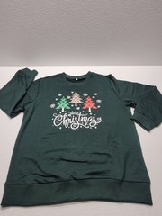 Christmas Tree Shirt Women’s XL Green Plaid Holiday Graphic Long Sleeve