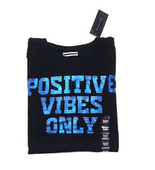 New Sean John Men’s 2XL Black Graphic Positive Vibes Only Curved Hem T-Shirt
