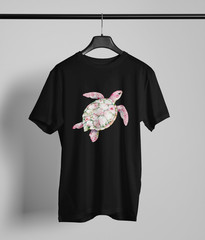 Floral Sea Turtle T-Shirt Black Unisex Tee Ocean Beach Graphic Boho Coastal Art