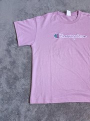 Champion T-shirt L Pink Antique T-shirt Big Logo Spellout Embroidered Shirt