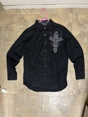 Y2k Victorious Dress Shirt Men’s Large Affliction Like Graphic Dress Shirt