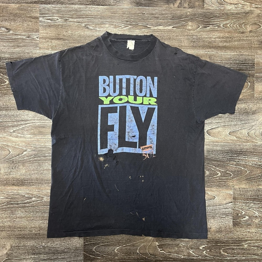 Vintage Levi’s Button Your Fly Shirt Mens XL Black 501 Distressed 90s Faded Tee