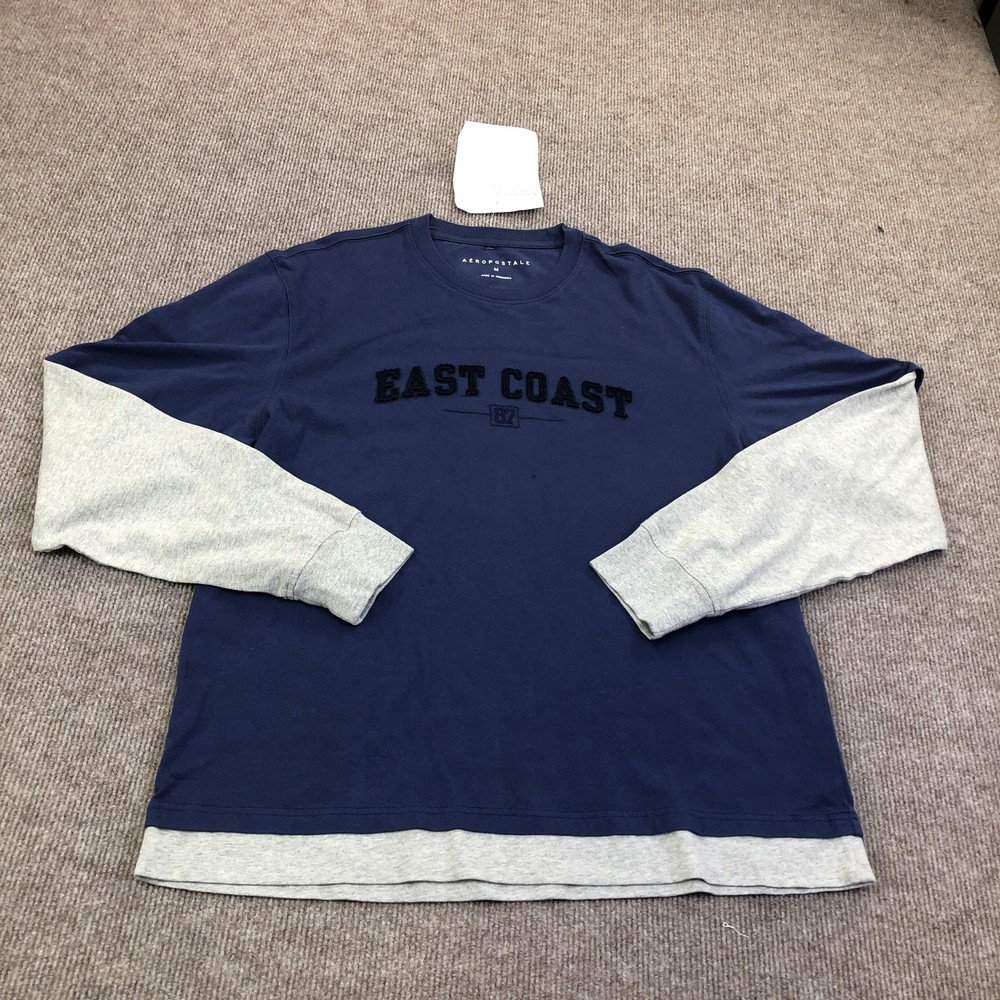Aeropostale Shirt Mens Medium Blue East Coast 2 In 1 Long Sleeve Tee Tagless