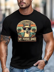 Men’s Outdoor Casual Sports T-Shirt, “NO PROBLAMA” Graphic Summer Casual Crew Ne