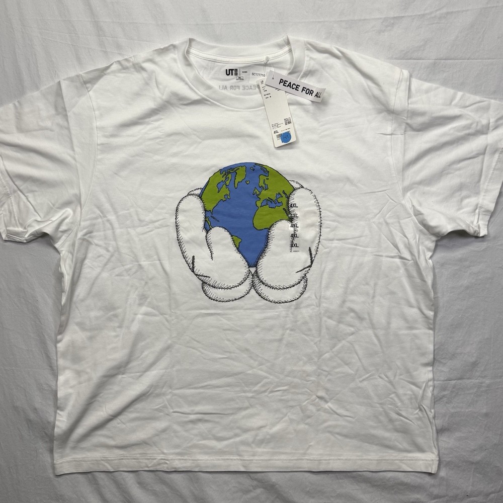 NWT Uniqlo x Kaws UT Graphic Tee ‘Peace For All’ White Size 4XL Fits Like 2XL