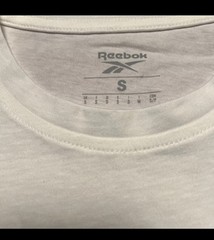 Mens Size Small – Reebok Identity Big Stacked Logo T-Shirt White Cyan Blue