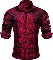 Mens Silk Paisley Western Shirt Long Sleeve Button Down Cowboy Dress Top Casual