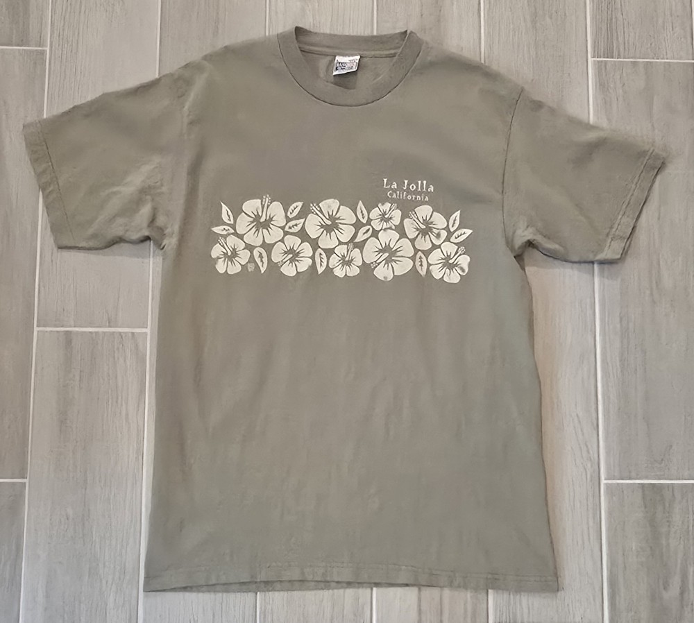 Vintage La Jolla California Nature Art Shirt 90’s Wrap Around Olive Large USA