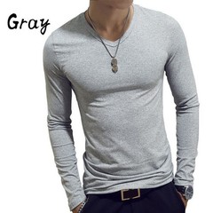 Men Long Sleeve Slim Fit V-Neck Sports Bodybuilding T-shirt Tops Basic Tee C2UK