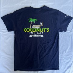 Maui Hawaii Shirt L Navy Coconuts Fish Cafe Tacos Kihei Poke Happy Hour 3250