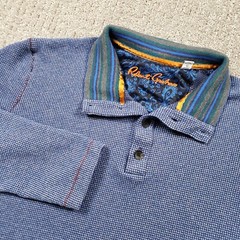 Robert Graham Shirt Mens Large Blue Thermal Henley Contrast Collar