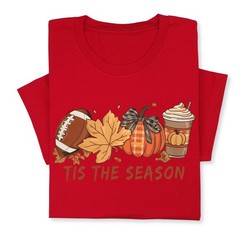 Tis the Season Fall T-Shirt, Pumpkin Spice & Football Autumn Tee