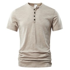 Camiseta Hombre Casual Verano Alta Calidad Manga Corta Cuello Henry Moda Básica