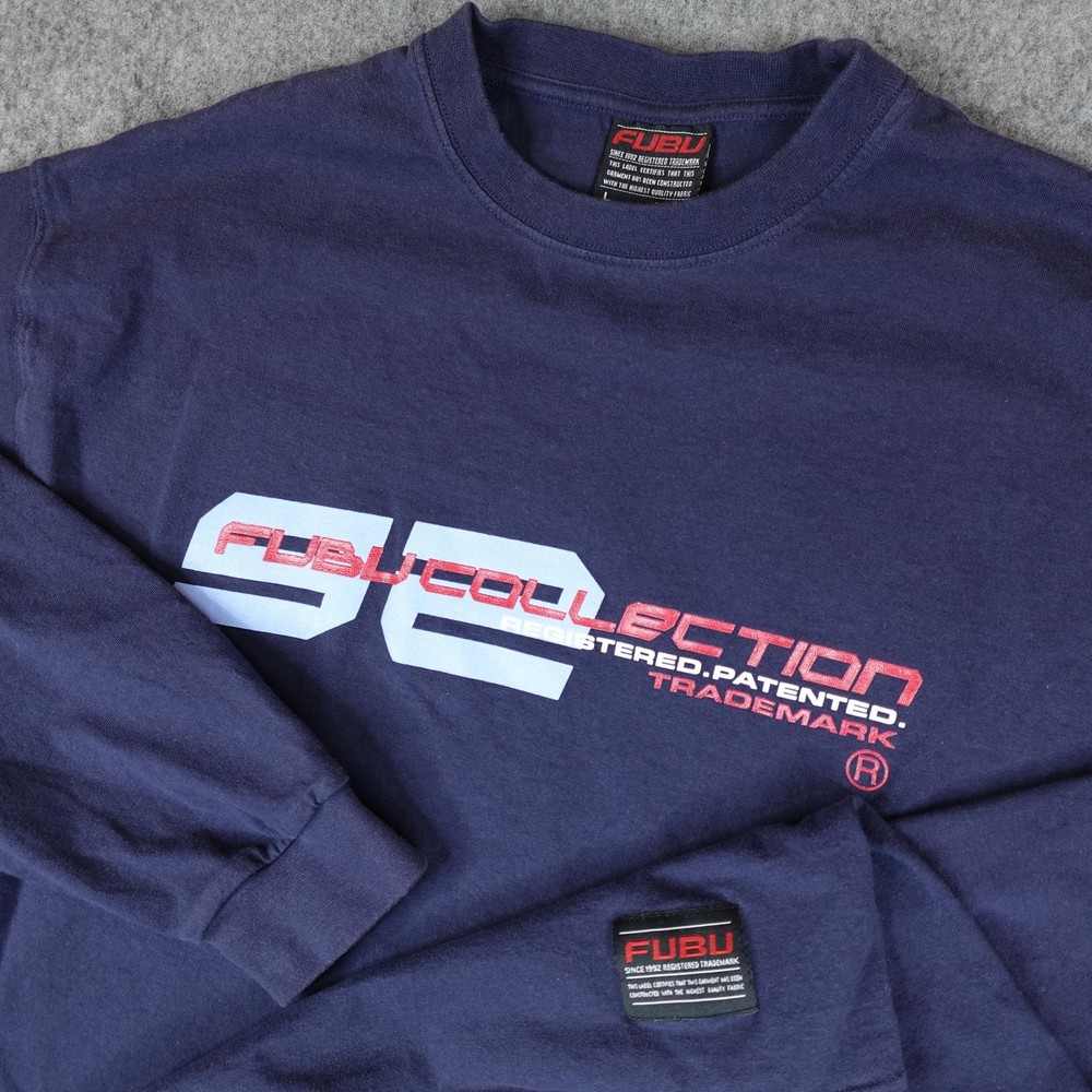 Vintage FUBU Shirt Mens Large Blue Long Sleeve Collection Hip Hop Streetwear Y2K