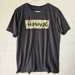 Hurley Mens Graphic T-Shirt Black Camo Box Logo Short Sleeve Crewneck L