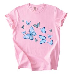 Comfort T Shirt Blue Butterflies Design