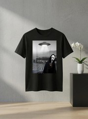 Unisex Funny Ghost Selfie With Alien UFO Cute Horror Graphic T Shirt Gift Tee