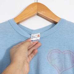 Vintage 80s Heart Ringer T Shirt Small – Single Stitch Distressed Name Text Blue