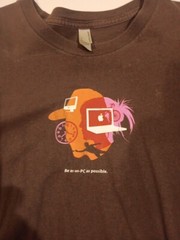 T Shirt Apple Mac Be as un-PC as possible Size L Fits Like Small Short Sleeve