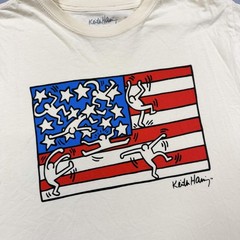 Keith Haring Shirt Mens Large White USA Flag Graphic T-Shirt Tee Patriotic