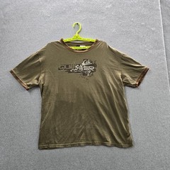 VINTAGE Quiksilver Men Shirt L/G Green Y2K Logo Short Sleeve Skater Ringer