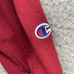 Champion Mens T-Shirt Red Long Sleeve Crew Neck Logo Pullover Cotton Size L