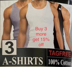 3 Pieces Men’s A-Shirt 100% Cotton Tank Top Ribbed Undershirt Black White Gray