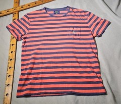 Polo Ralph Lauren Shirt Mens M Blue Pink Striped Preppy Pony Casual Pocket Tee