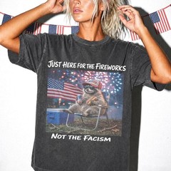 Anti Fascist Patriotic Raccoon Fireworks Shirt Funny 4th of July
