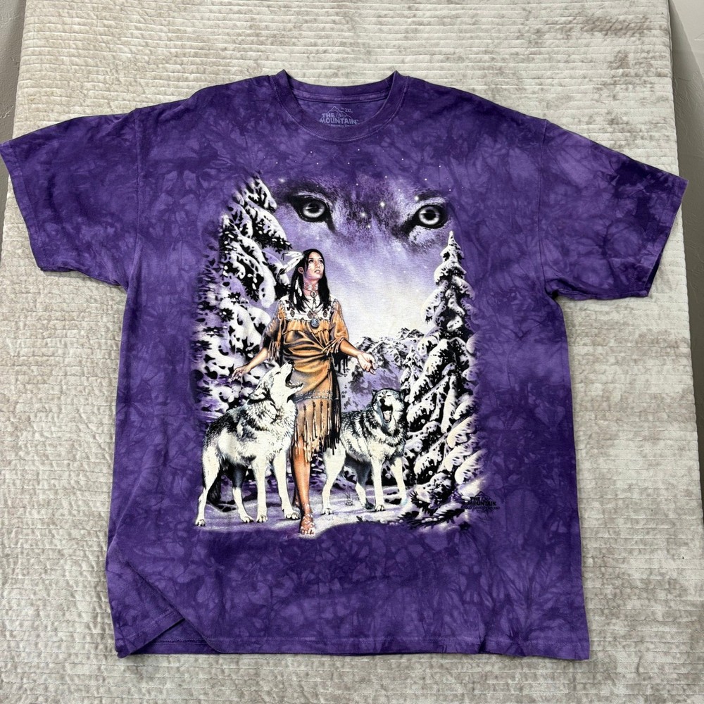 The Mountain 2003 David Penfound Wolf Spirit Tie Dye T-Shirt Purple 2XL Vintage