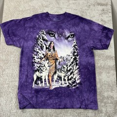 The Mountain 2003 David Penfound Wolf Spirit Tie Dye T-Shirt Purple 2XL Vintage