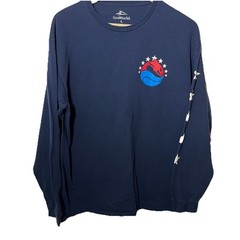 Marine World Navy Blue Red-White-Blue Stars Logo Size Large 100% Cotton