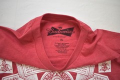 Budweiser King Of Beers Mens Beer Label Logo Heather Red Shirt New XL