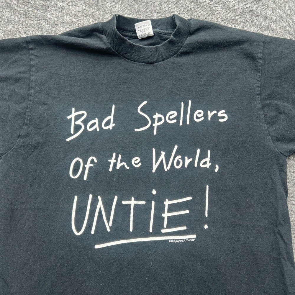 90s Vintage Bad Spellers of the World Untie Shirt Tee M USA Single Stitch Faded