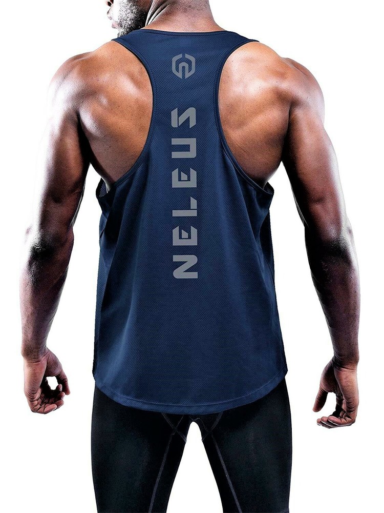 NELEUS ‘Dry Fit Logo Muscle’ Mesh Tank Top Men’s S Gym Workout Exercise Navy NWT