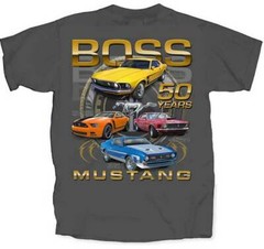 Ford Mustang Boss 50 Years Vintage Cars Automobiles Hot Rods T Shirt FMB50-GY